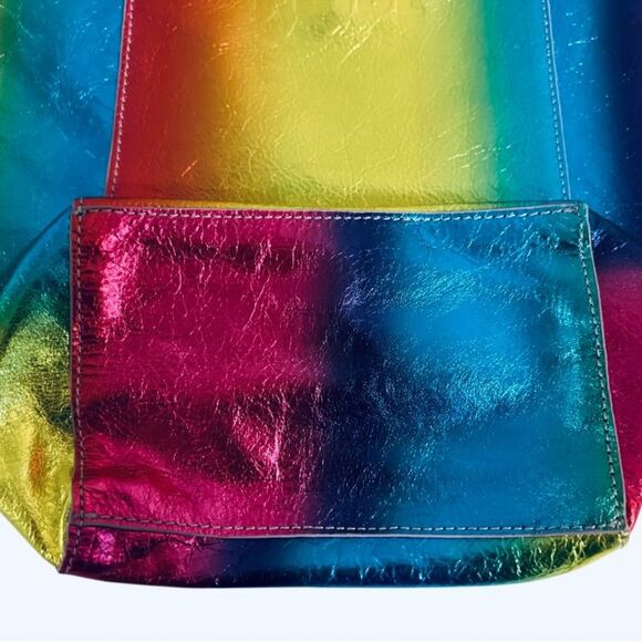 NEW HOBO Rainbow Metallic Leather Pride Tote Bag - Picture 5 of 7